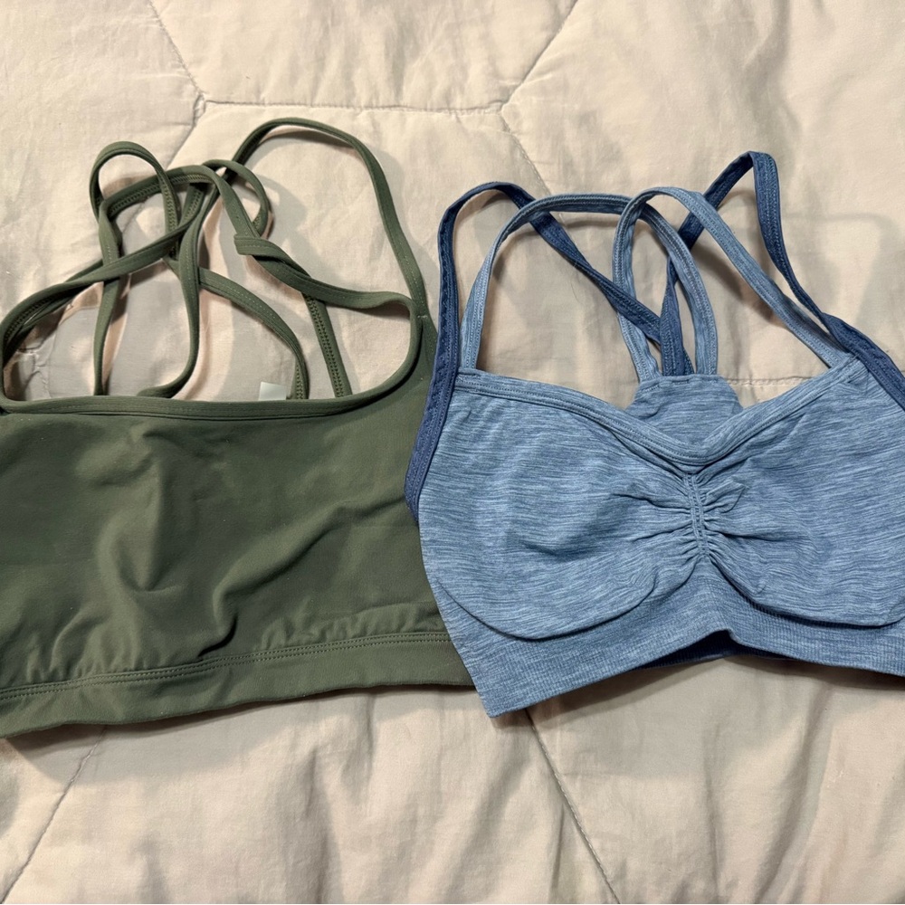 Lot of Two Athleta Sports Bras - Olive Green and Heather Blue, Padded NWOT
